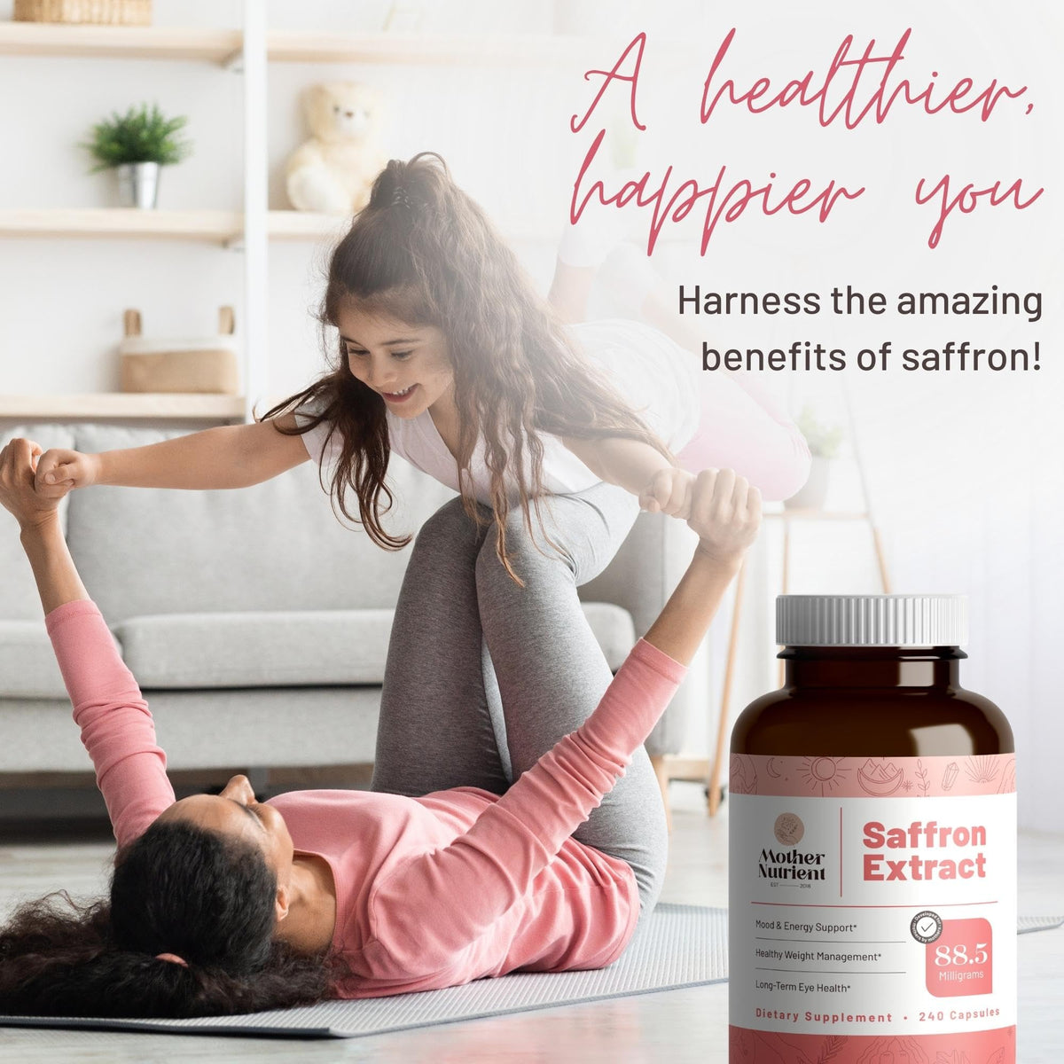 Flacon de 240 gélules de safran Mother Nutrient avec étiquette