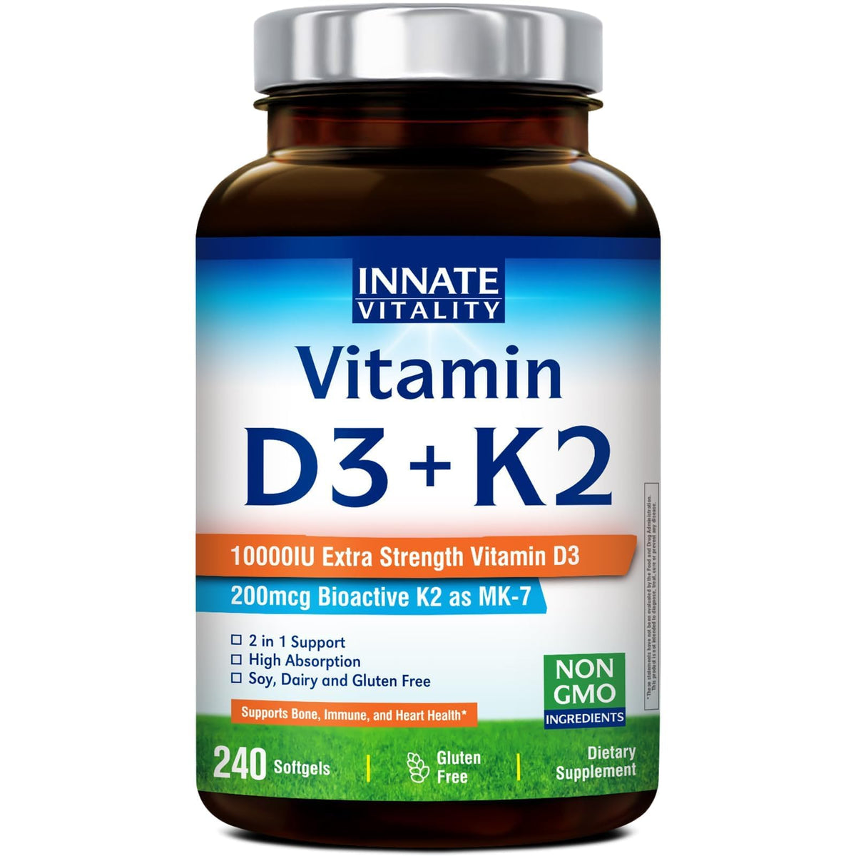 Flacon de 240 gélules de Vitamine D3 K2 Innate Vitality