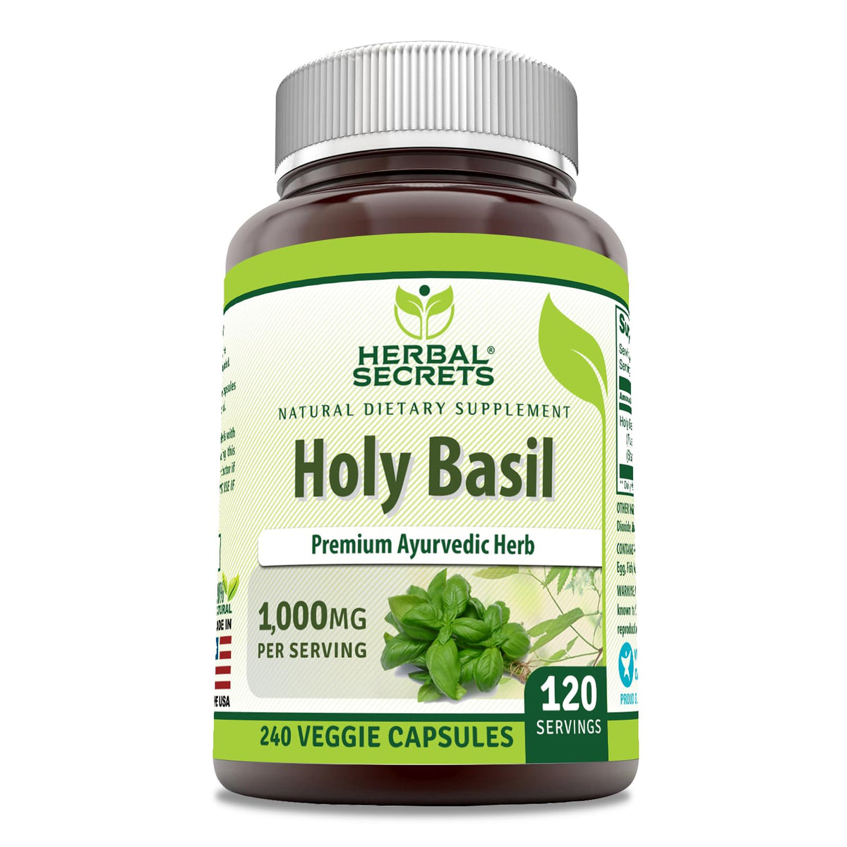 Flacon de 240 gélules végétales de basilic sacré Herbal Secrets