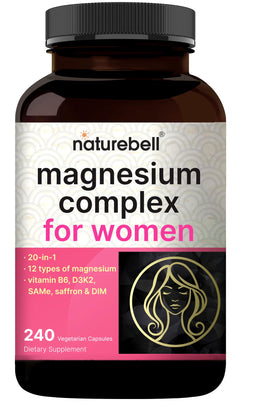 Flacon de 240 gélules végétariennes Complexe de Magnésium NatureBell pour Femmes