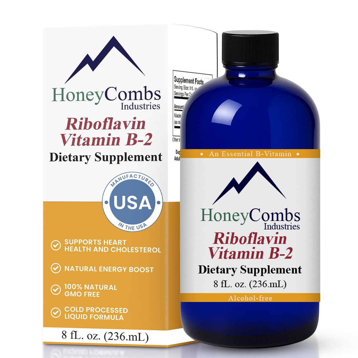 Flacon de 240 ml de gouttes de riboflavine HoneyCombs vue avant