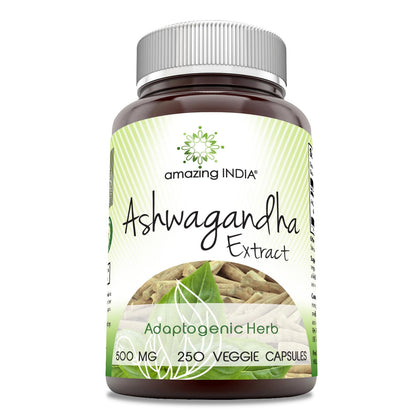 Flacon de 250 capsules végétales d'extrait d'Ashwagandha Amazing India