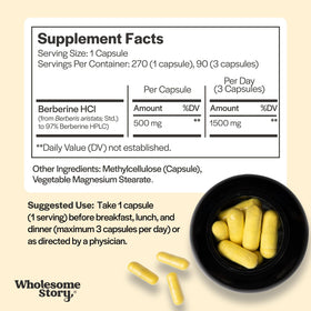 Flacon de 270 capsules de berbérine 1500mg Wholesome Story