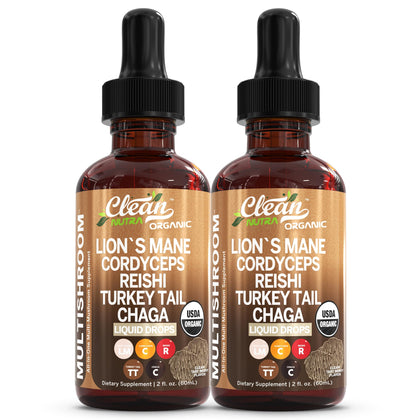 Flacon de 290g de complément alimentaire liquide à base de champignons Clean Nutraceuticals