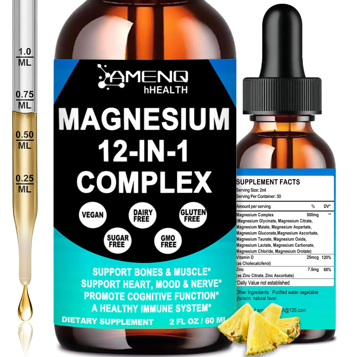 Flacon de 2Oz de complexe de magnésium 12 en 1 AMENQ hHEALTH