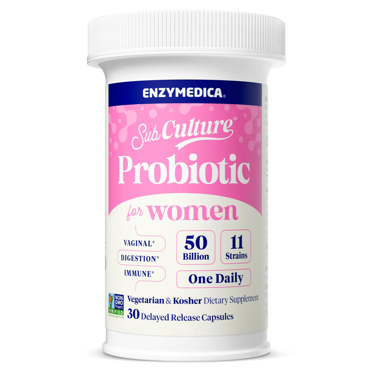 Flacon de 30 capsules de complément probiotique Enzymedica pour femmes