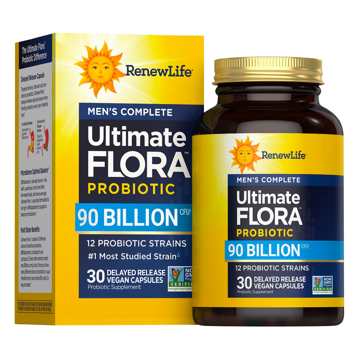 Flacon de 30 capsules de Renew Life Probiotiques pour Hommes 90 Milliards CFU