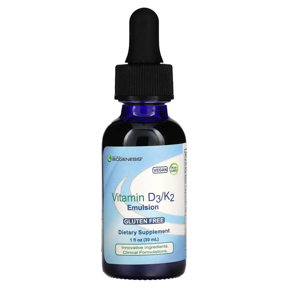 Flacon de 30 ml d'émulsion de vitamine D3 et K2 de Nutra BioGenesis