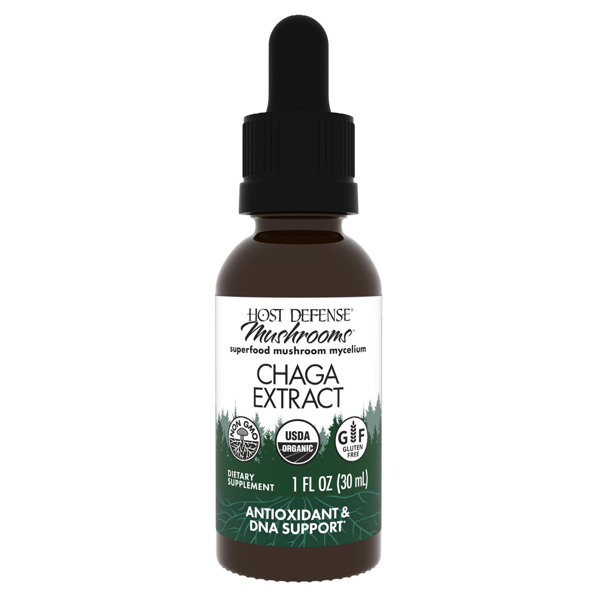 Flacon de 30 ml d'extrait de Chaga Host Defense avec pipette