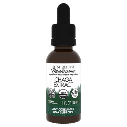 Flacon de 30 ml d'extrait de Chaga Host Defense avec pipette