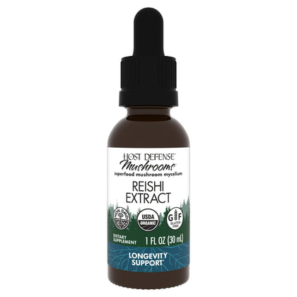 Flacon de 30 ml d'extrait de Reishi Host Defense avec compte-gouttes