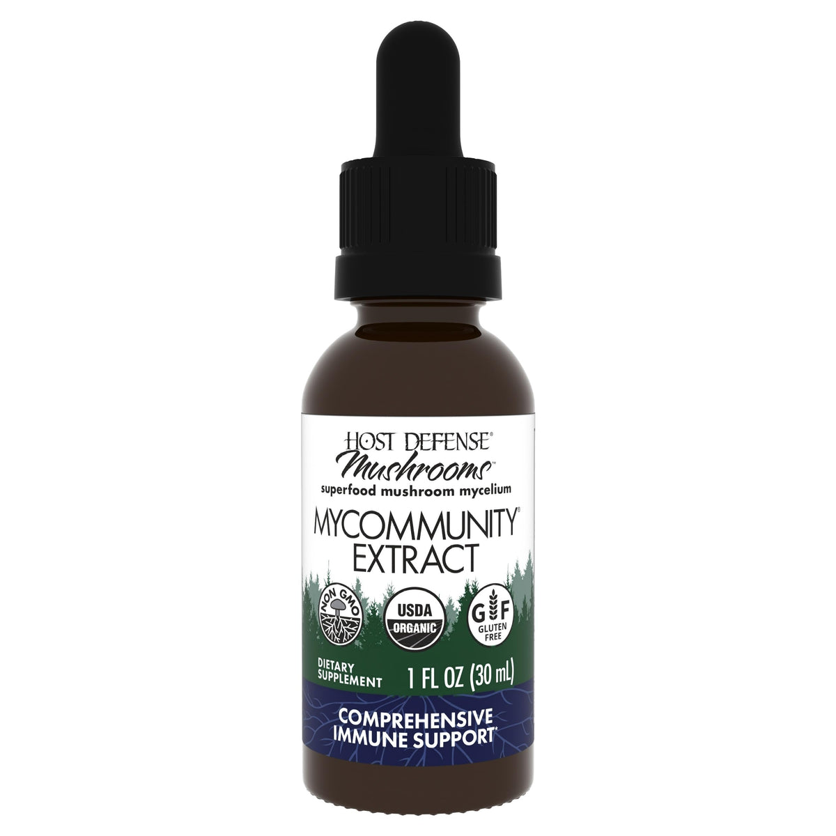 Flacon de 30 ml d'extrait MyCommunity de Host Defense avec étiquette