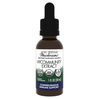 Flacon de 30 ml d'extrait MyCommunity de Host Defense avec étiquette