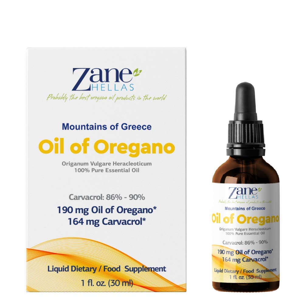 Flacon de 30 ml d'huile d'origan Zane HELLAS avec étiquette