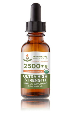 Flacon de 30 ml d'huile de chanvre bio Restorative Botanicals avec étiquette