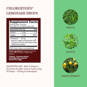 Flacon de 30 ml de concentré de chlorophylle au citron sur un fond blanc