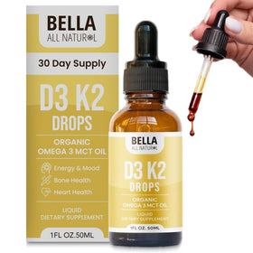 Flacon de 30 ml de gouttes liquides de Vitamine D3 K2 Bella All Natural