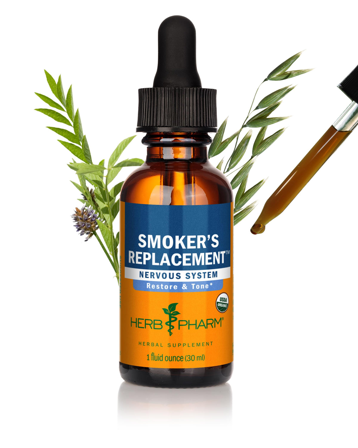 Flacon de 30 ml de la formule liquide Herb Pharm pour fumeurs