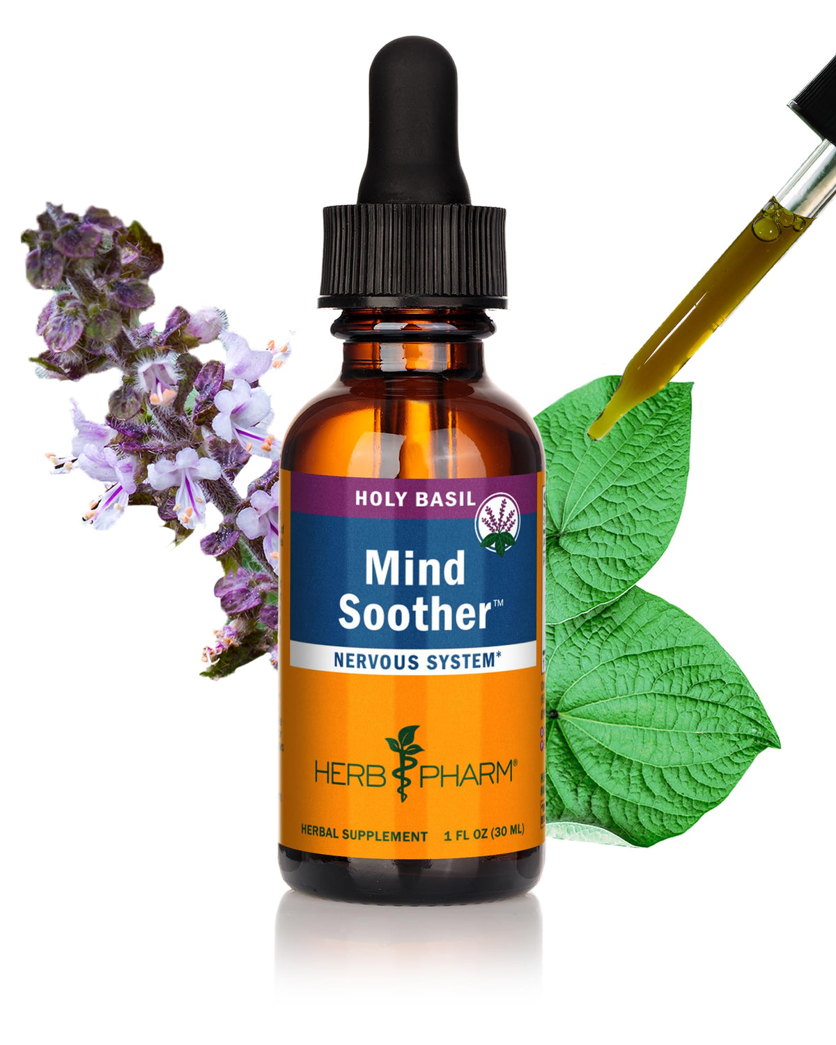 Flacon de 30 ml de Mind Soother d'Herb Pharm avec étiquette
