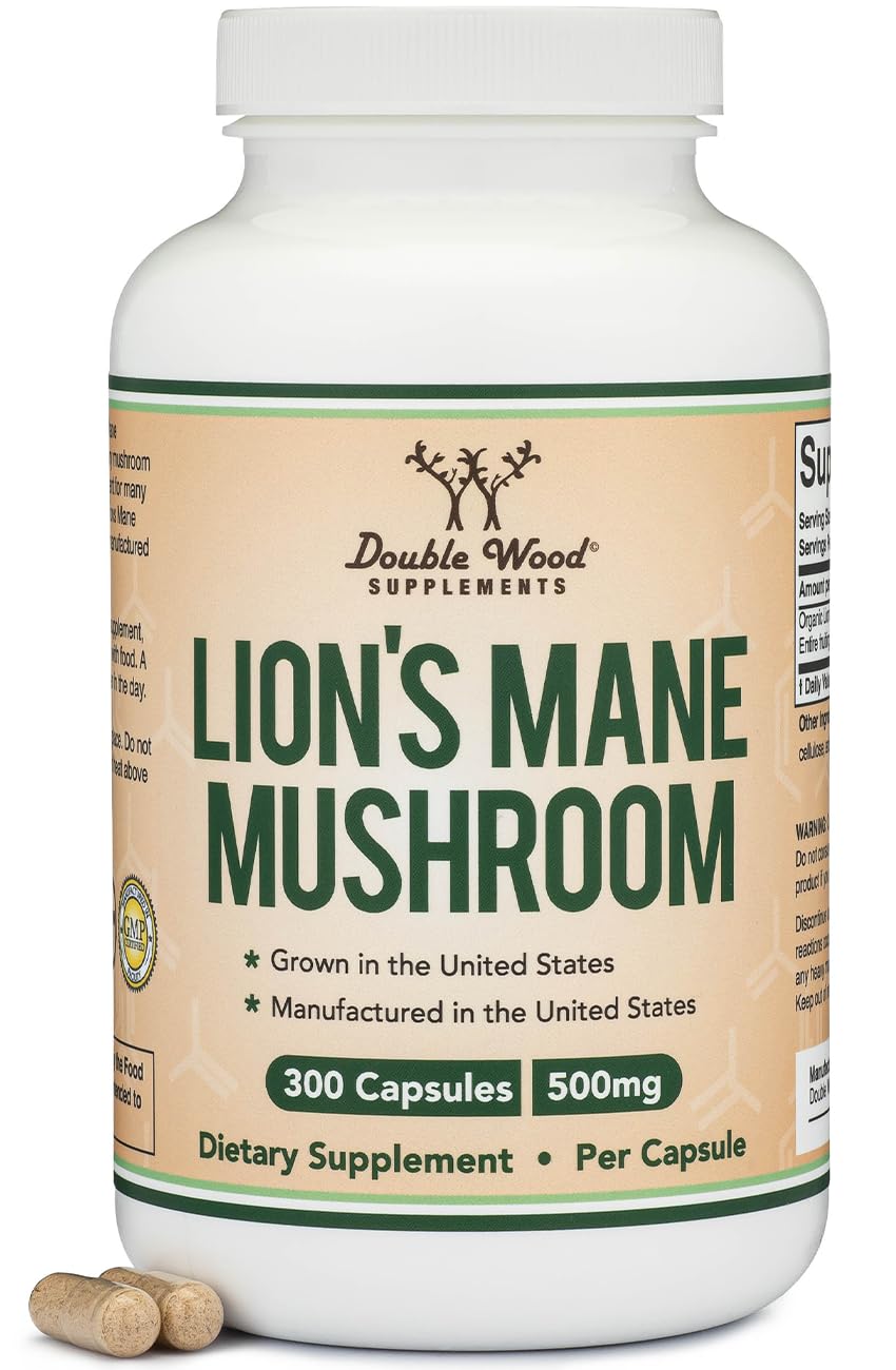 Flacon de 300 capsules de champignon Lion's Mane Double Wood Supplements