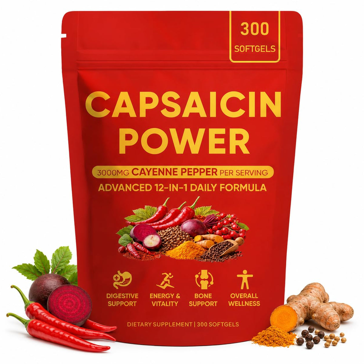 Flacon de 300 gélules de Capsaicin Power Thicair avec étiquette