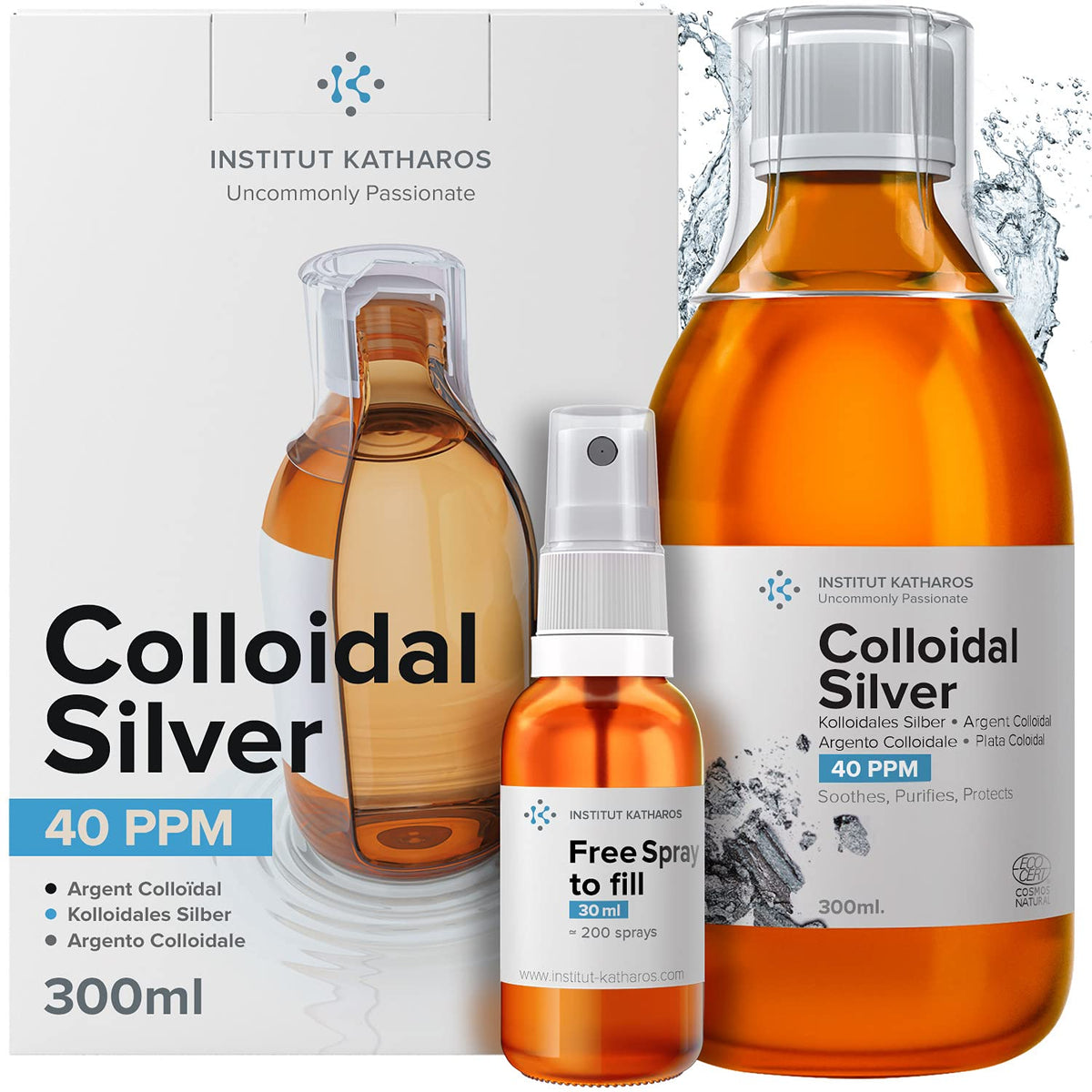 Flacon de 300 ml de liquide d'argent colloïdal d'Institut Katharos