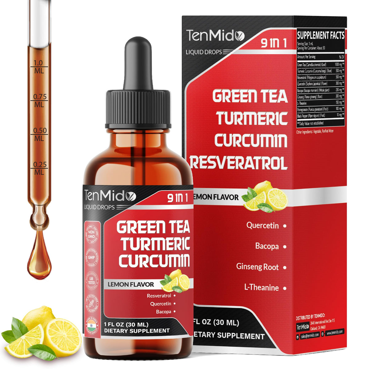 Flacon de 30ml d'extrait de thé vert Tenmido avec goutteuse