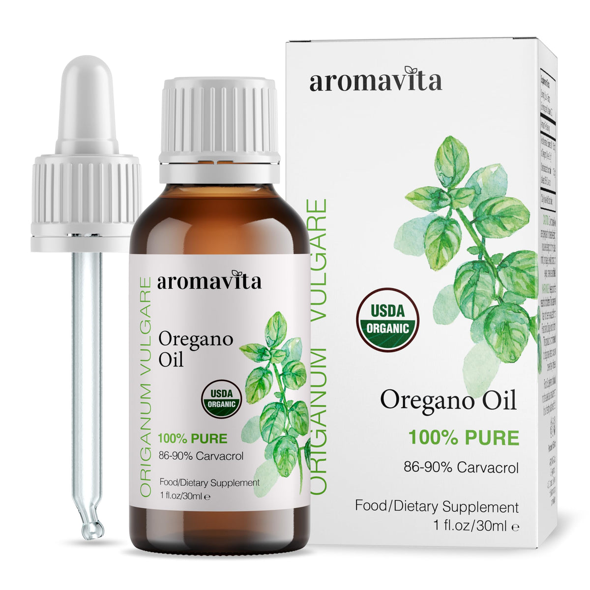 Flacon de 30ml d'huile essentielle d'origan AROMAVITA vue de face