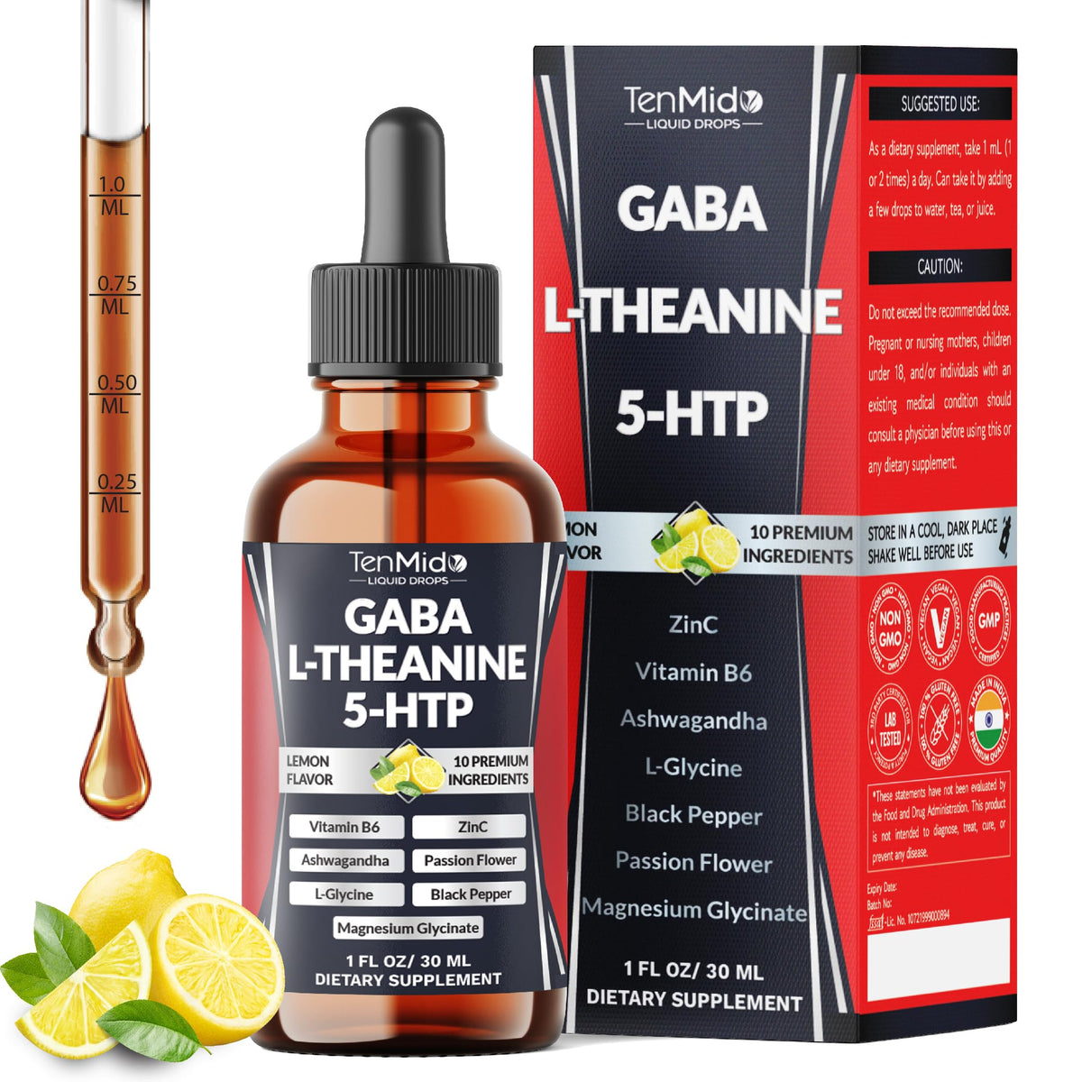 Flacon de 30ml de complément alimentaire liquide Tenmido 10-en-1