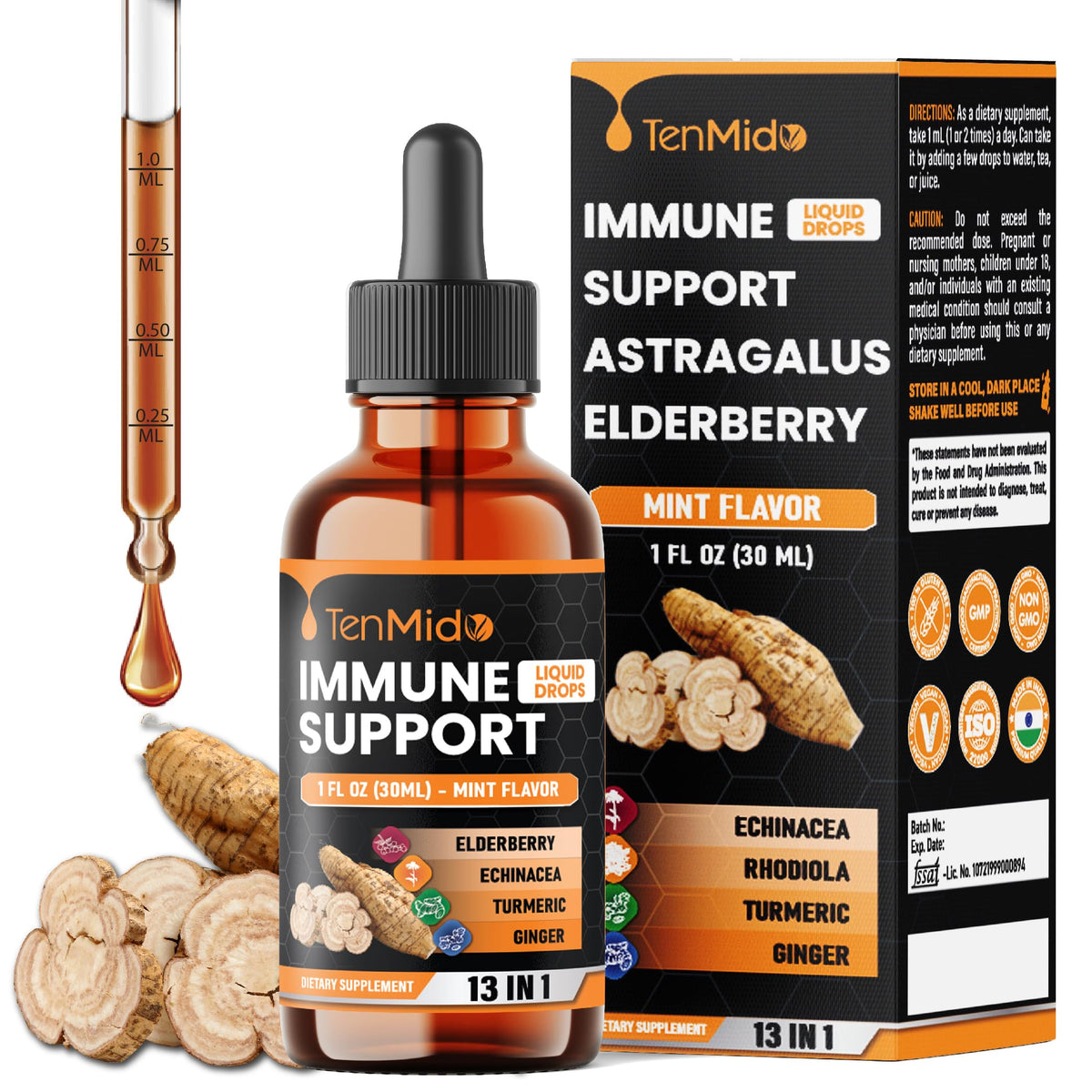 Flacon de 30ml de complément alimentaire liquide Tenmido 13-en-1