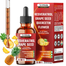 Flacon de 30ml de complément alimentaire Tenmido Résvératrol 6-en-1 vue de devant