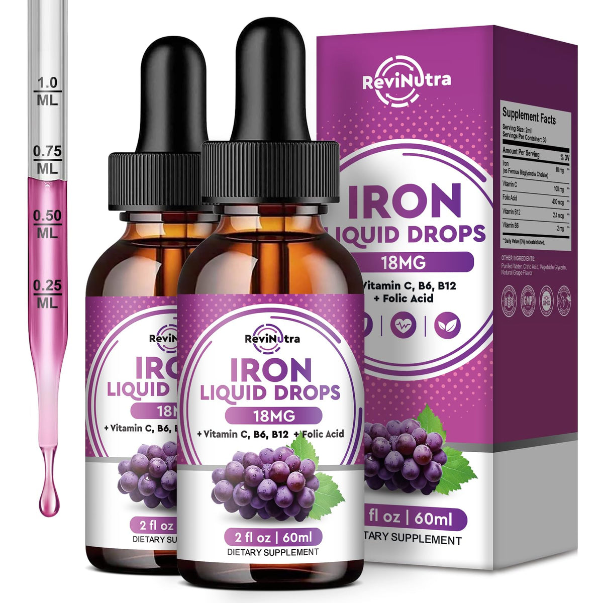 Flacon de 30ml de Fer Liquide ReviNutra, vue avant