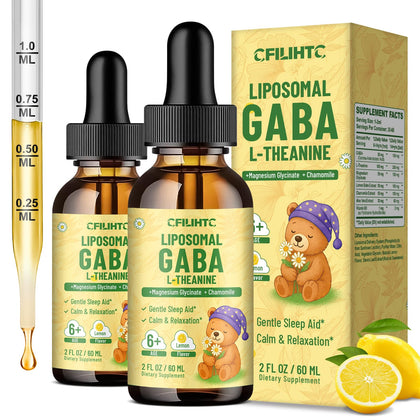 Flacon de 30ml de gouttes liposomales GABA L-Théanine avec étiquette