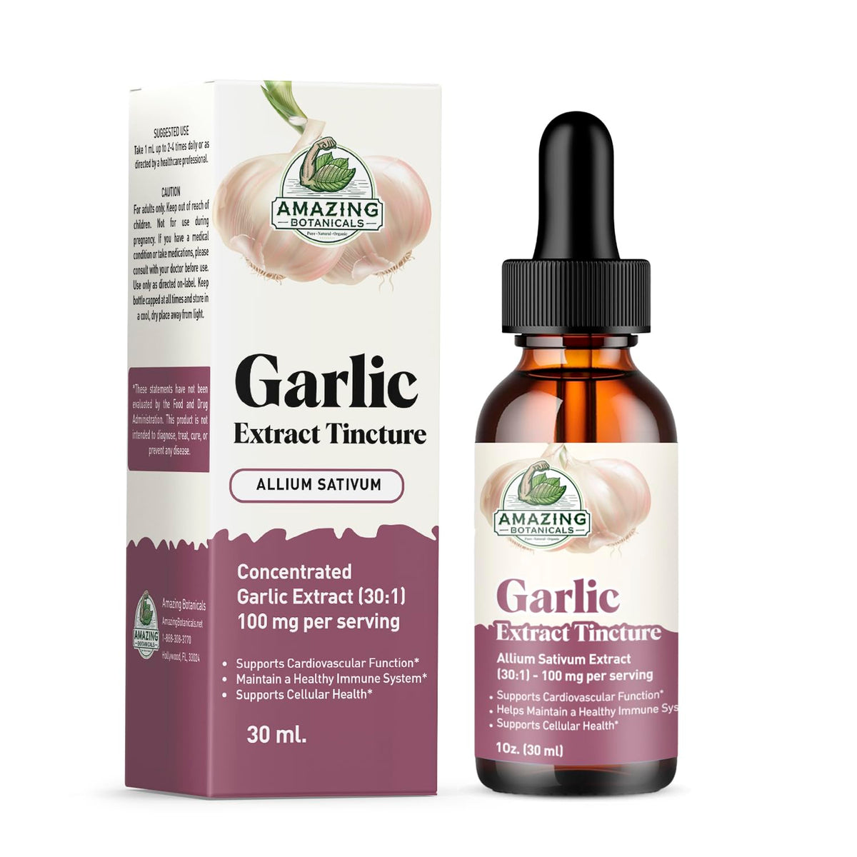 Flacon de 30ml de teinture d'ail Amazing Botanicals avec compte-gouttes