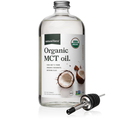 Flacon de 32 oz d'huile MCT bio Natural Force en verre pur