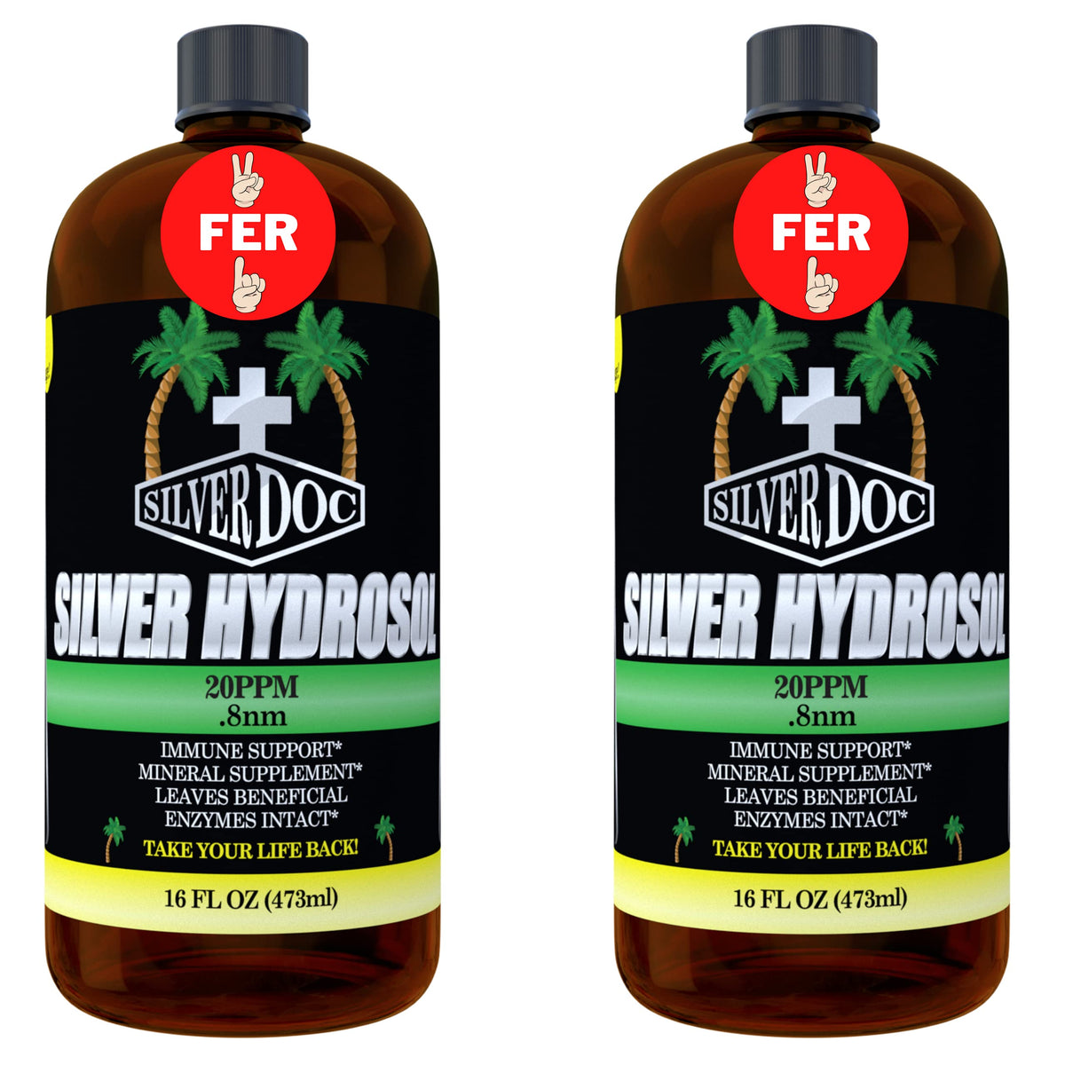 Flacon de 32 oz de complément minéral hydrosol d'argent colloïdal avec étiquette détaillée