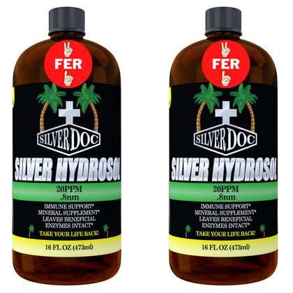 Flacon de 32 oz de complément minéral hydrosol d'argent colloïdal avec étiquette détaillée
