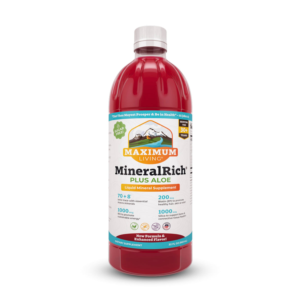 Flacon de 32 oz de Maximum Living Complément Alimentaire Minéraux, vue de face