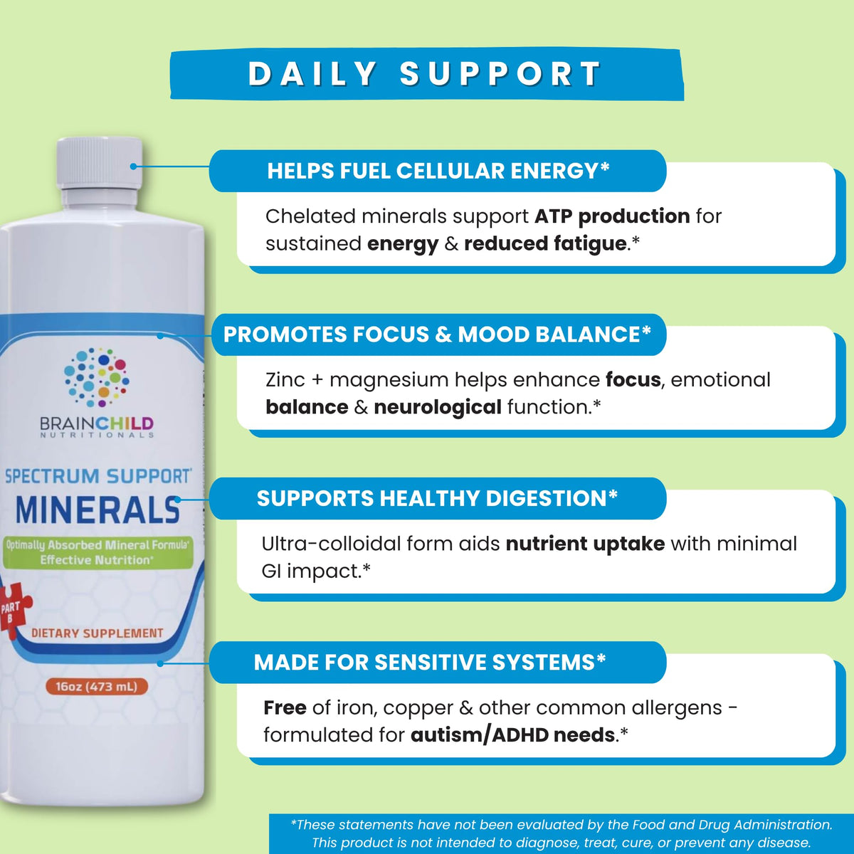 Flacon de 32oz de minéraux liquides BrainChild Nutritionals
