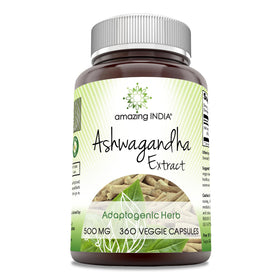 Flacon de 360 gélules végétales Amazing India Ashwagandha 500 mg