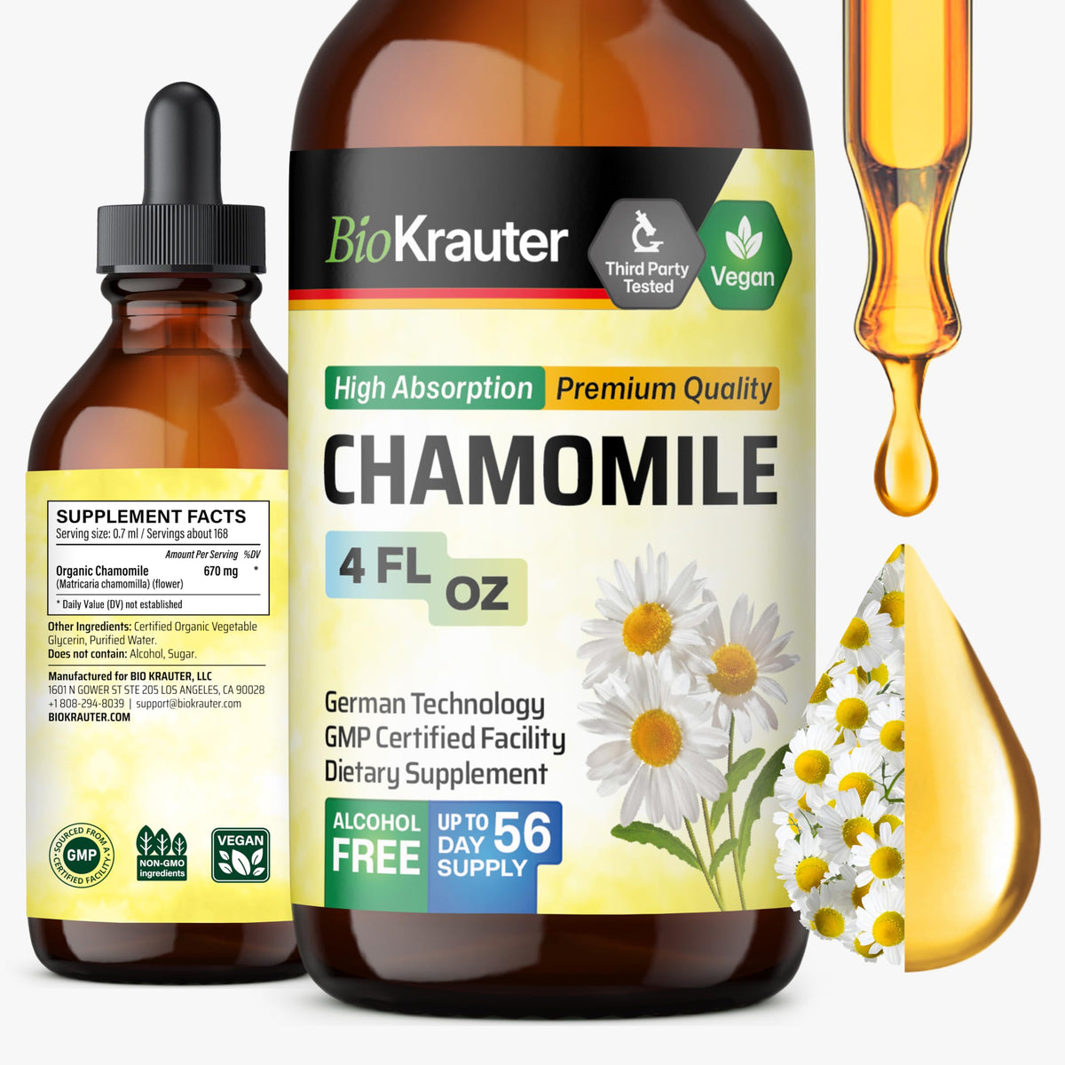Flacon de 4 fl oz d'extrait de camomille BIO KRAUTER