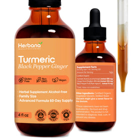 Flacon de 4 FL OZ d'extrait liquide de curcuma HERBANA avec goutte à goutte