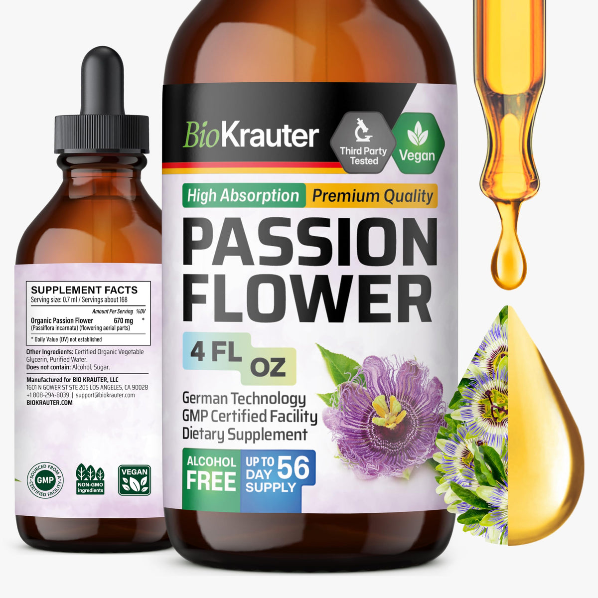 Flacon de 4 fl oz de BIO KRAUTER Passiflore pour le bien-être