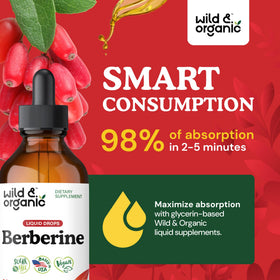 Flacon de 4 fl oz de gouttes de berbérine HCL Wild & Organic sur une table