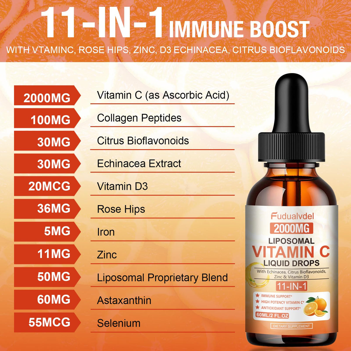 Flacon de 4 FL Oz de gouttes de vitamine C Fudualvdel