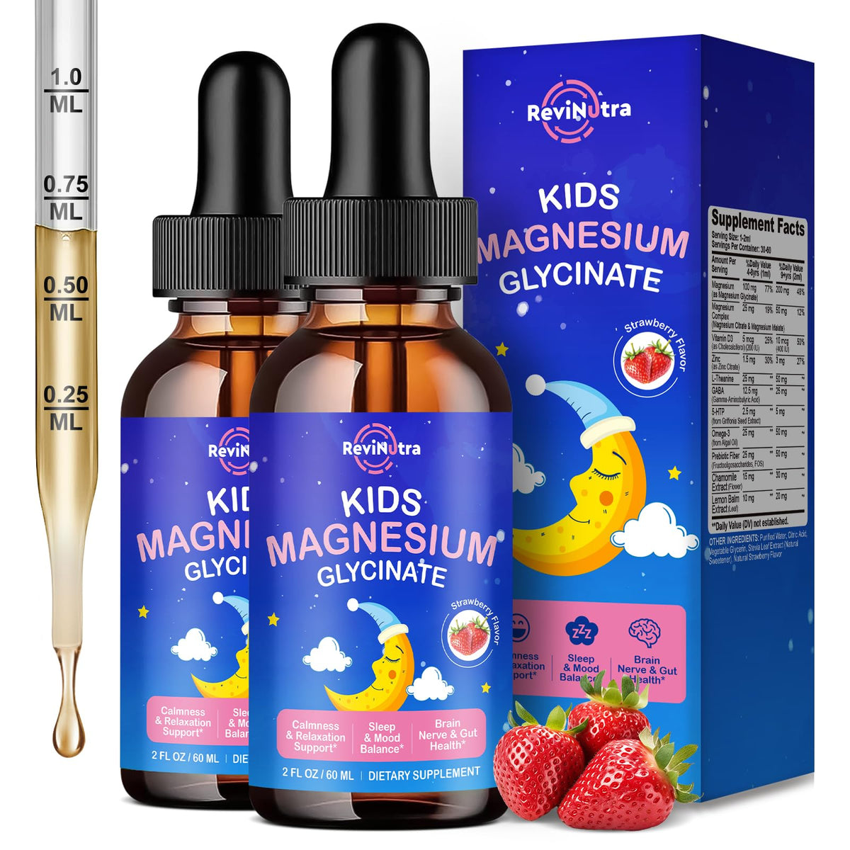 Flacon de 4 Fl Oz de liquide de magnésium glycinate ReviNutra pour enfants
