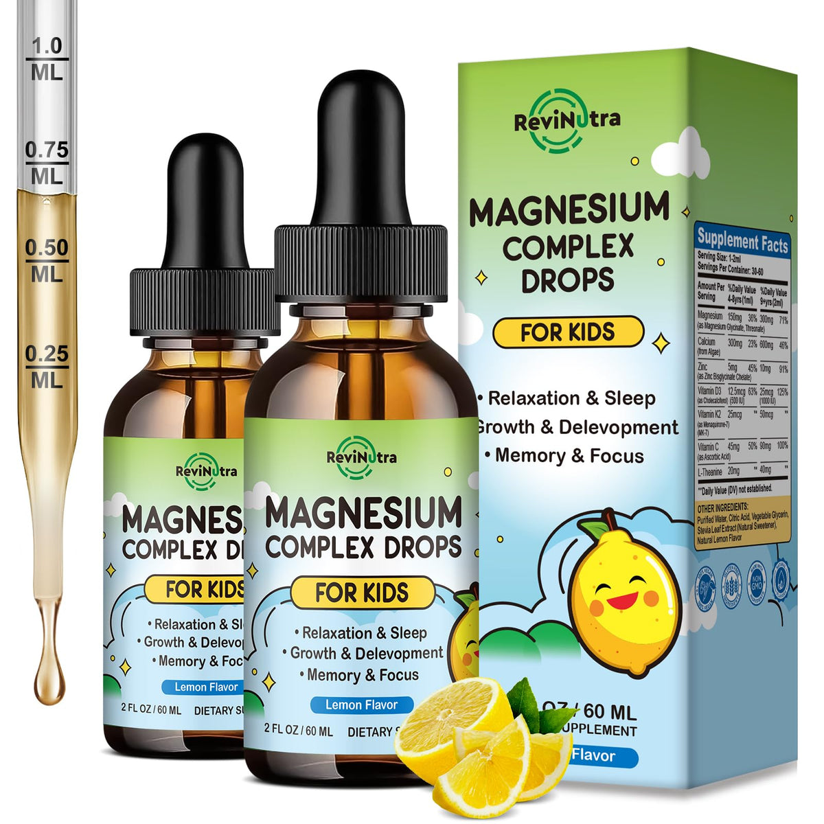 Flacon de 4 Fl Oz de magnésium glycinate liquide ReviNutra