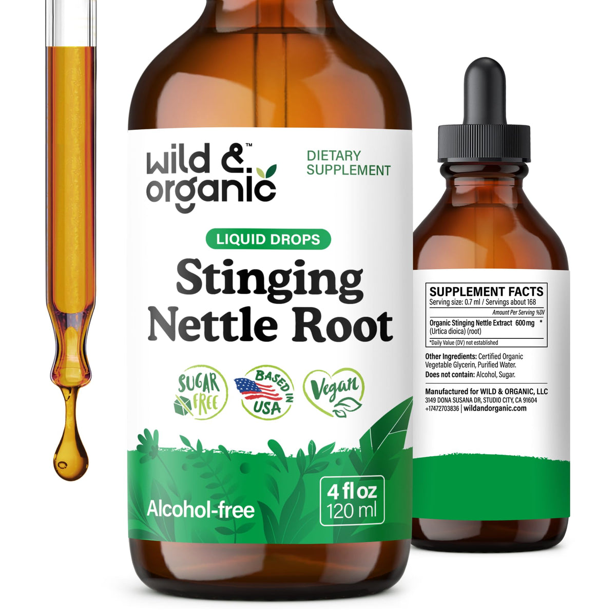 Flacon de 4 oz d'extrait de racine d'ortie Wild & Organic
