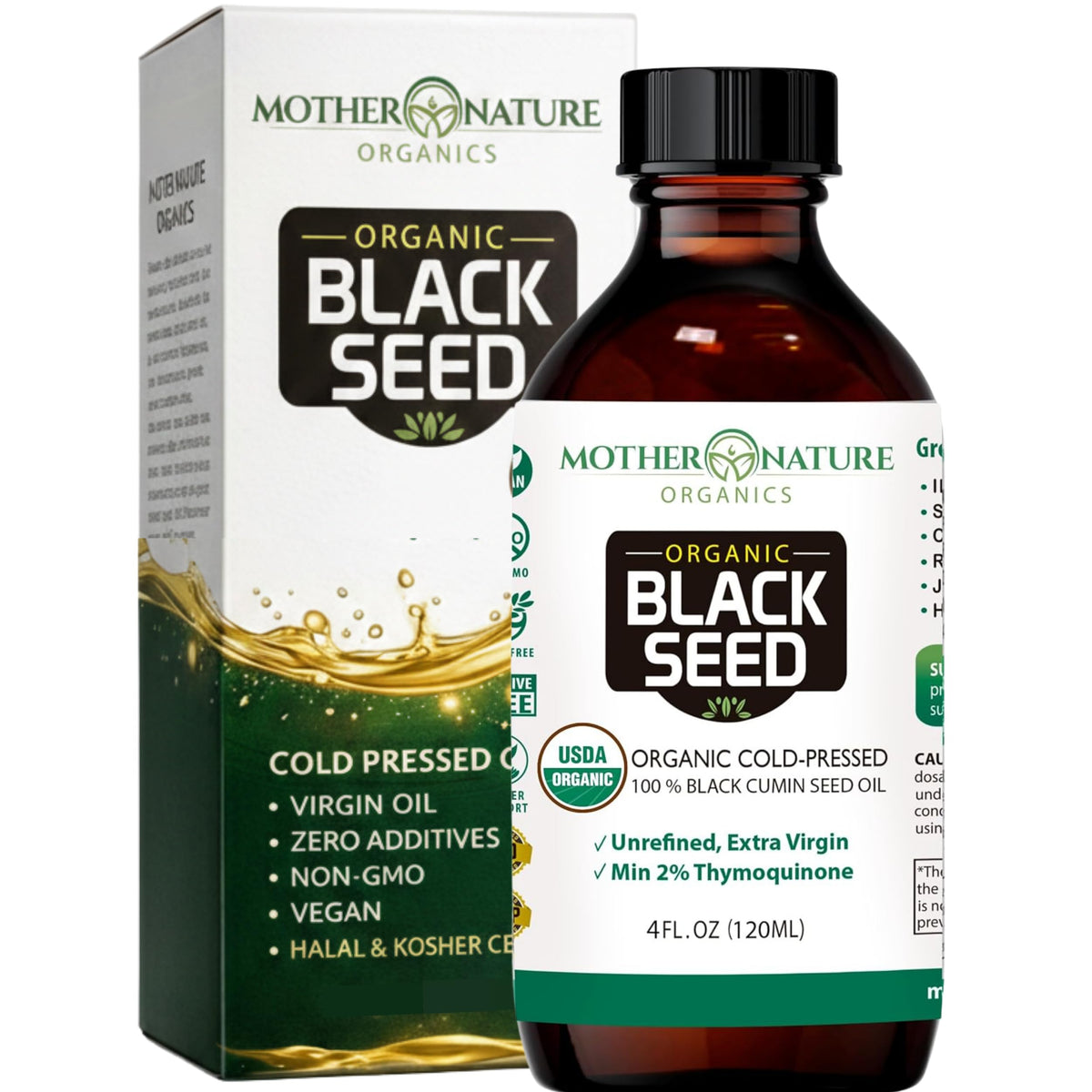 Flacon de 4 oz d'huile de graine noire bio de Mother Nature Organics