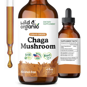 Flacon de 4 oz de complément alimentaire Wild & Organic Chaga avec étiquette